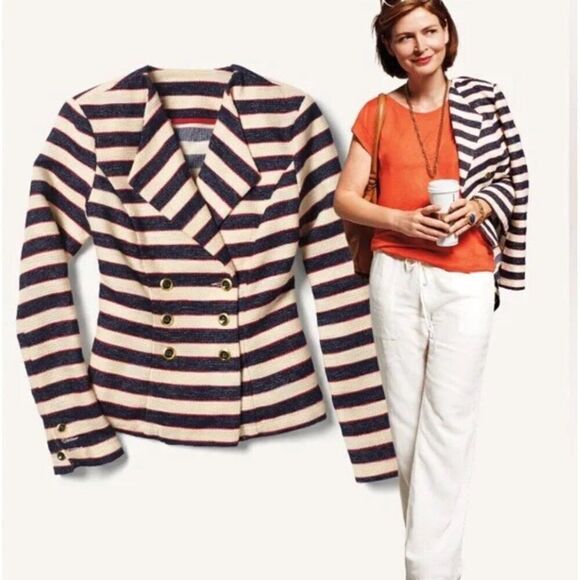 Cabi Women Cruise Nautical Striped Double Breasted Blazer Size 6 - Picture 3 of 13